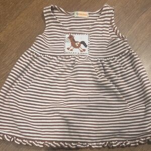 Striped Brown and White Baby Dress with Horse Design Size 24 M